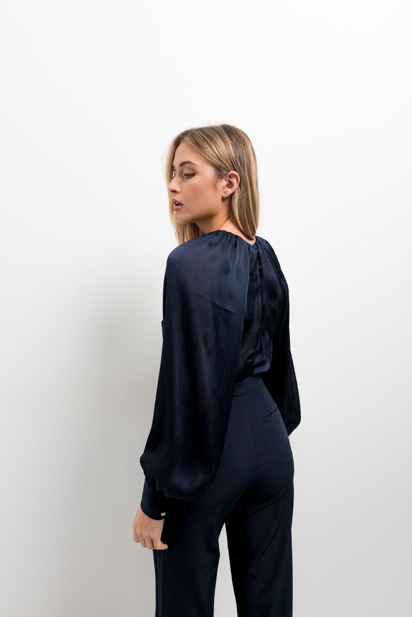 Navy Satin Blouse